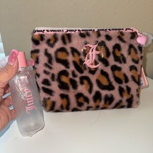 Juicy Couture Pink and Brown Leopard Cosmetic Bag with Toiletry Bottle